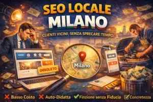 Illustrazione del servizio SEO locale a Milano per aumentare la visibilità su Google Maps e nelle ricerche locali di aziende e professionisti.
